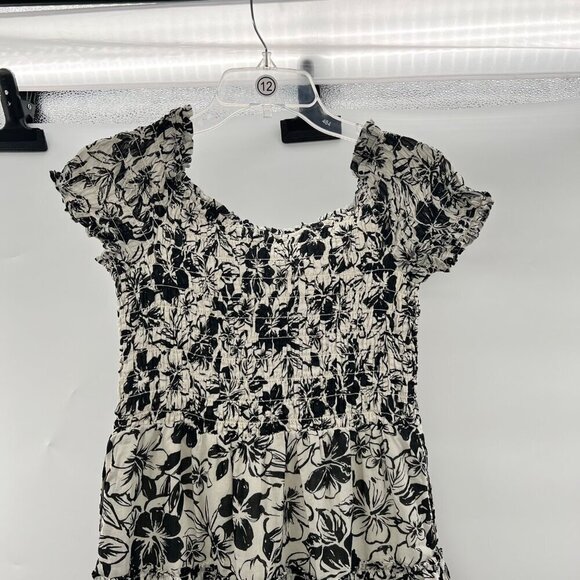 American Eagle Women's Tiered A-Line Smocked Floral Dress Black/White Size Small - Picture 5 of 9